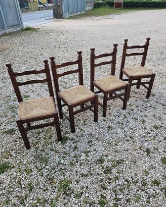 4 sedie in legno e paglia 