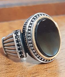 anello uomo solitario argento 925 onice oro