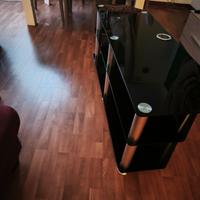 Mobile Porta TV in Vetro Nero e Acciaio 