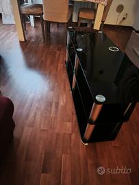 Mobile Porta TV in Vetro Nero e Acciaio 