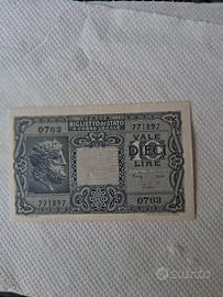 10 Lire. Banconota. Testa di Giove.