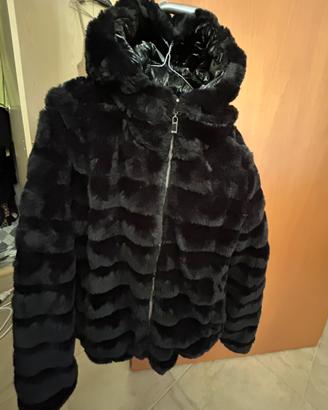 Giacca pelliccia donna reversibile con cappuccio