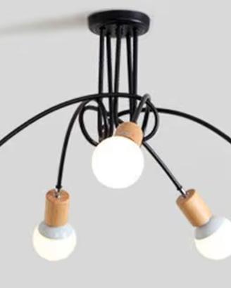 Lampadario plafoniera metallo nero e legno
