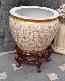 Grande cachepot porcellana cinese - base in legno
