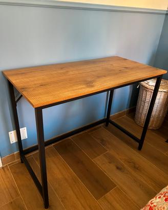 TAVOLO LAMINATO EFFETTO LEGNO E BASE METALLO NERO