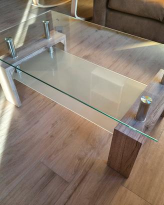 Tavolino da Salotto Moderno in Vetro e Legno.