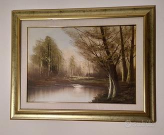 QUADRO del PITTORE SARTI "LAGO nel BOSCO"+CORNICE