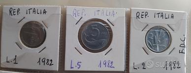 1, 2 e 5 lire 1982 Italia molto belle e una FDC
