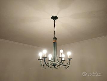Lampadario Vintage Ferro Battuto Verde Anticato