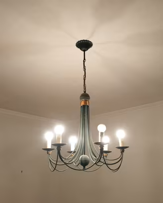 Lampadario Vintage Ferro Battuto Verde Anticato