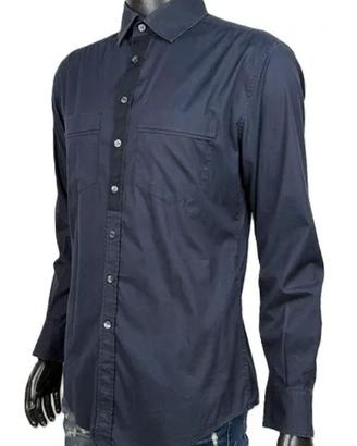 D&G Dolce Gabbana Camicia Uomo 50 L Slim Fit Blu