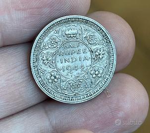 1/2 rupia 1944 argento zecca Lahore