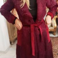 cappotto bordeaux in camoscio e lapin con cinta tg