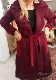 cappotto bordeaux in camoscio e lapin con cinta tg