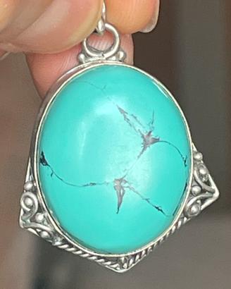 Ciondolo Turchese in Argento 925 Etnico Boho