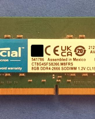 MEMORIA RAM 8GB DDR4  - 2666 SODIMM  PER NOTEBOOK