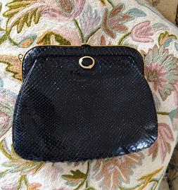 Pochette pelle serpente vernice nera vintage 