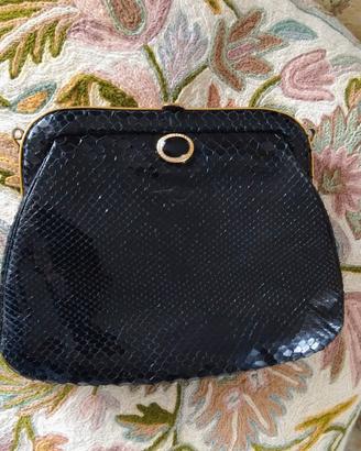 Pochette pelle serpente vernice nera vintage 