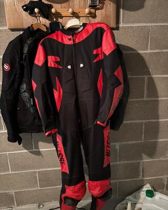Tuta moto intera Biesse nero/rosso con protezioni