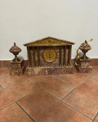 Orologio da camino in marmo e bronzo Vintage