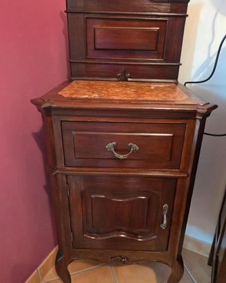 Coppia comodini antichi vintage in legno con alzat