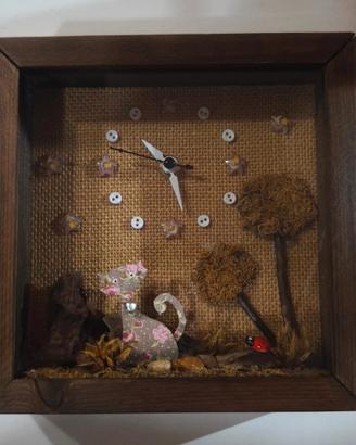Orologio Quadro Artigianale Gatto