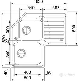 lavello angolare franke, 2 vasche e gocciolatore