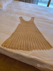 vestito prendisole pizzo fatto mano beige vintage