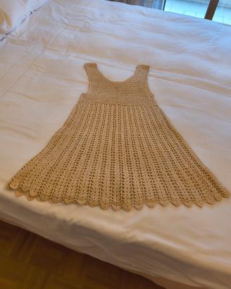 vestito prendisole pizzo fatto mano beige vintage