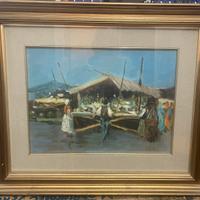 DIPINTO autore T.LISI con CORNICE DORATA 58X43cm