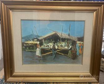 DIPINTO autore T.LISI con CORNICE DORATA 58X43cm