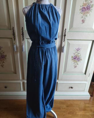 Tuta jumpsuit donna in tela jeans Key-di taglia M