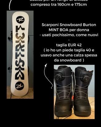 scarponi Burton e tavola Rossignol per DONNA