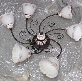 Plafoniera soffitto in ferro battuto ottone-rame 