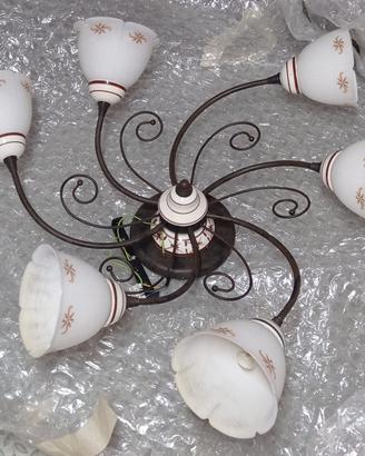Plafoniera soffitto in ferro battuto ottone-rame 