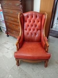 Poltrona Bergère in pelle capitonné Chesterfield