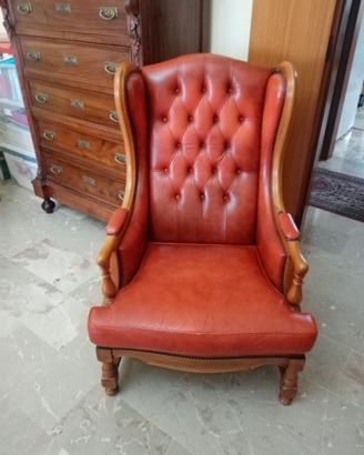 Poltrona Bergère in pelle capitonné Chesterfield
