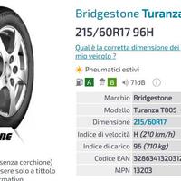 Pneumatici Bridgestone 215 60 17 estivi