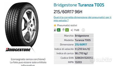 Pneumatici Bridgestone 215 60 17 estivi