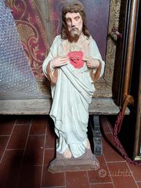 antico cristo gesso dipinto a mano