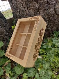 Scatola porta tisane legno pirografato