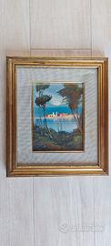 Quadro vintage acquerello olio su tavola