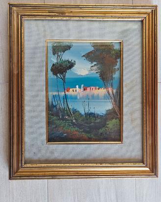 Quadro vintage acquerello olio su tavola