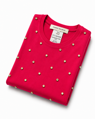 T-shirt Pierre Balmain Donna Fucsia Cristalli XS
