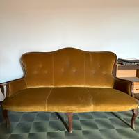Divano Vintage - 3 Posti in Velluto Dorato Ocra