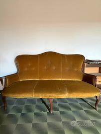 Divano Vintage - 3 Posti in Velluto Dorato Ocra