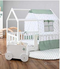 Letto casetta bambini con meterasso e tenda