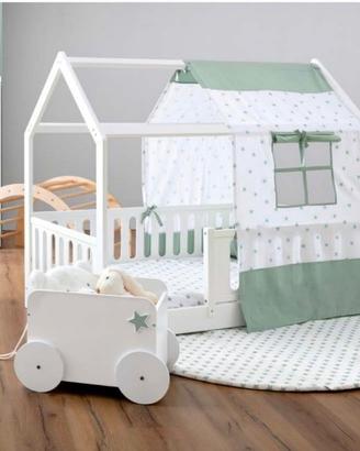 Letto casetta bambini con meterasso e tenda