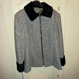 Giacca vintage tweed grigio finiture astrakan