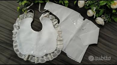 set nascita bavaglino+ camicina  misto seta